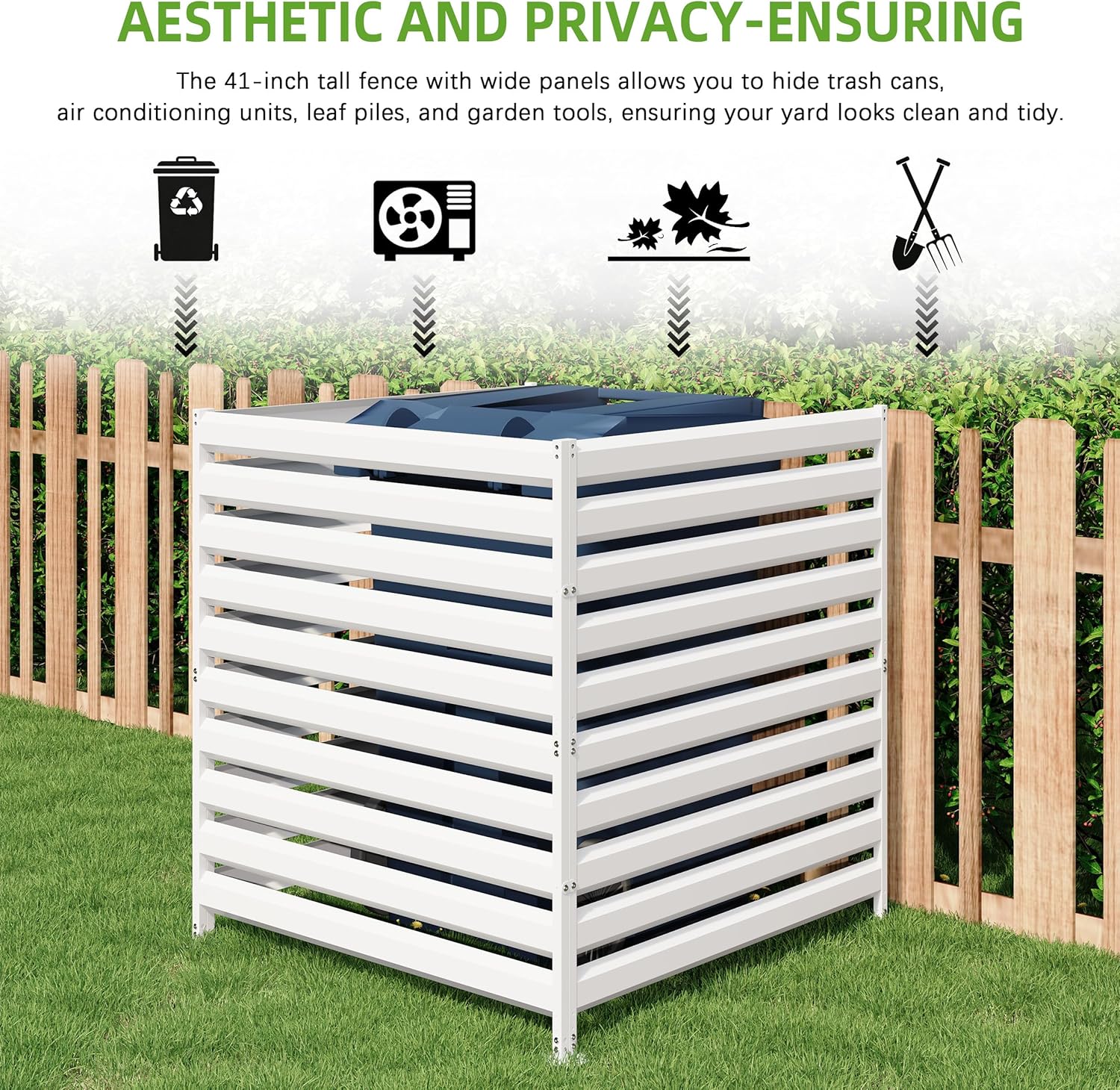 42” H x 38” W White Outdoor Fence 2 Panels, Air Conditioner Metal Privacy Fence, Pool Equipment Enclosure, Trash Can Screens Fence Kit for Outside, Backyard, Patio, Garden