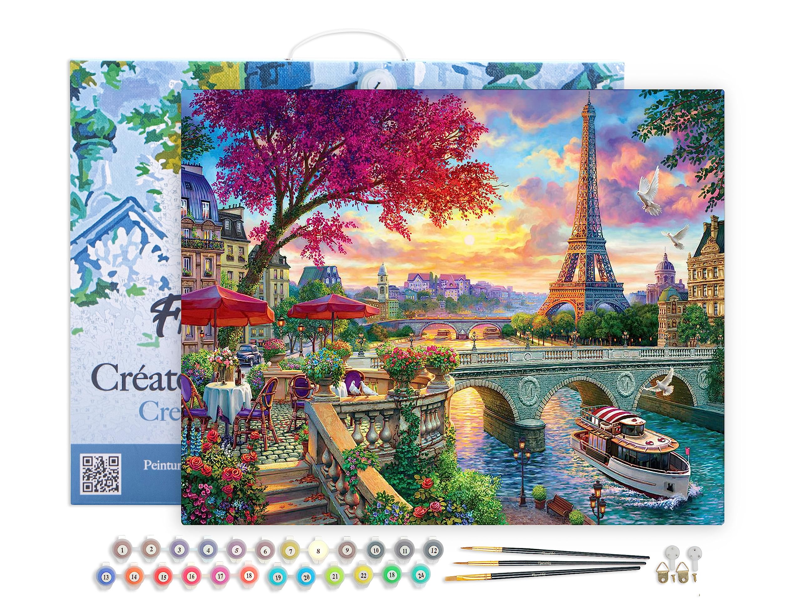 Figured'Art Paint by Numbers for Adults with Frame Dinner by The Seine 40x50cm - Craft Art Painting DIY Kit Canvas Already Stretched on a Wooden Frame