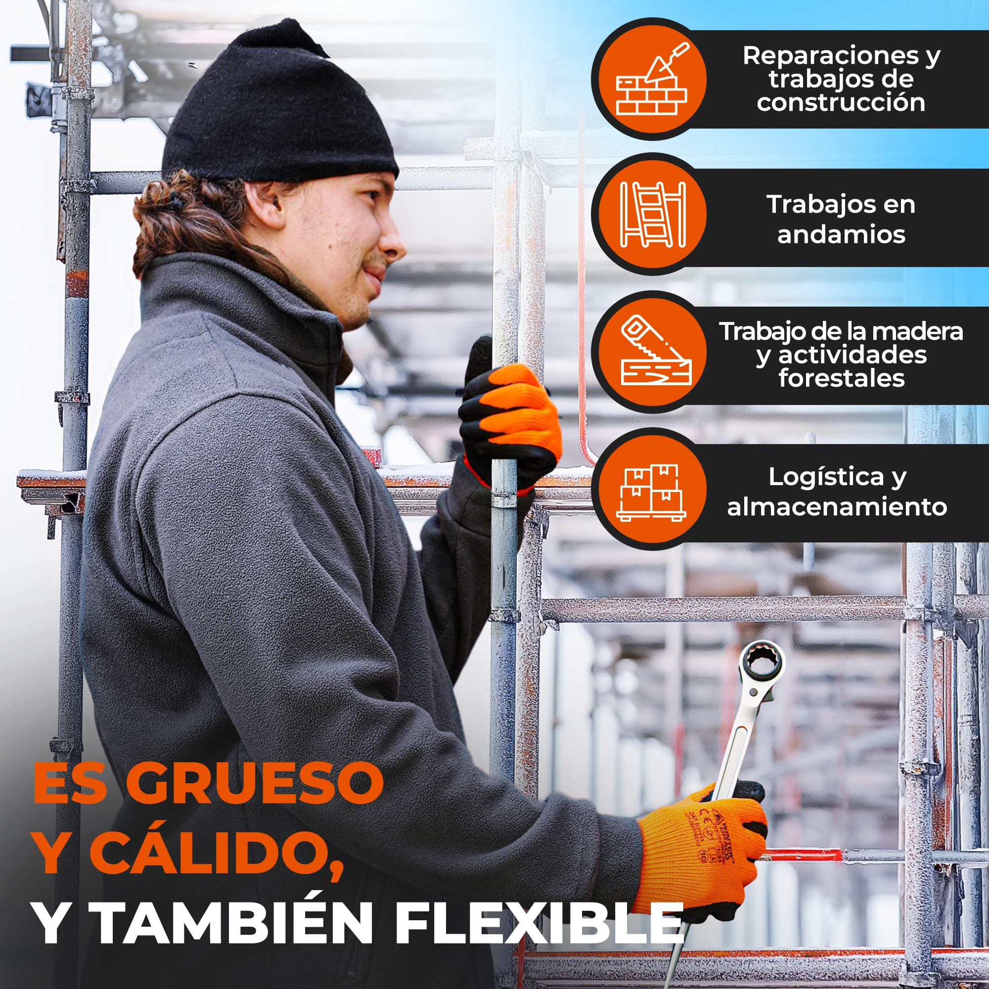 Guantes de Trabajo Térmicos (36 Pares) 10-XL | Guantes Trabajo Invierno con Revestimiento Látex, Guantes Jardinería Aislantes Resistentes a la Abrasión, Jardín&Construcción