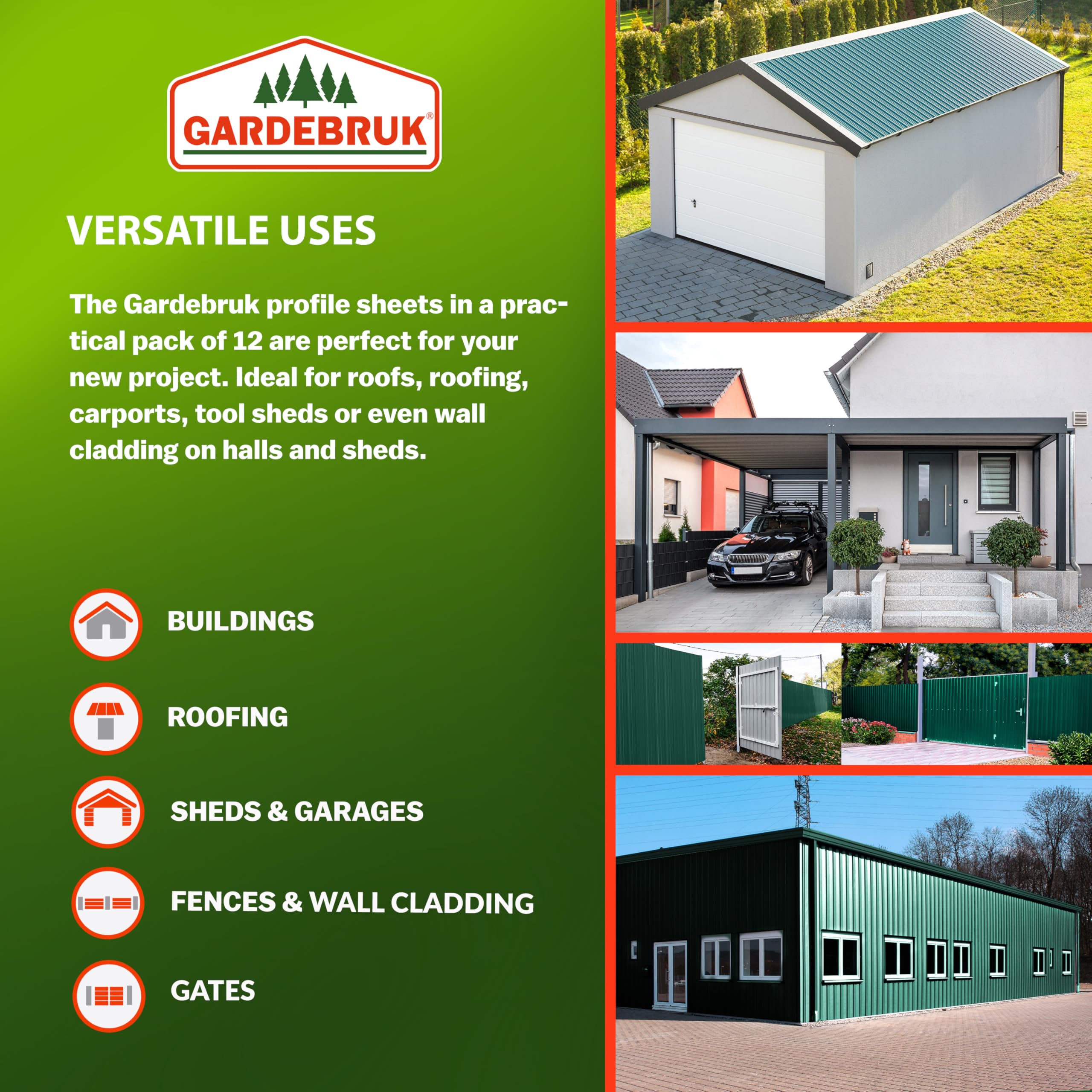 GARDEBRUK® 12x Corrugated Metal Roofing Sheets 129x46cm Green | For Garden Shed Metal Sheds Plastic Sheds & Greenhouse 7m² Galvanised Roof Panels Outdoor Storage Bin Store Bike Shed product thumbnail 4