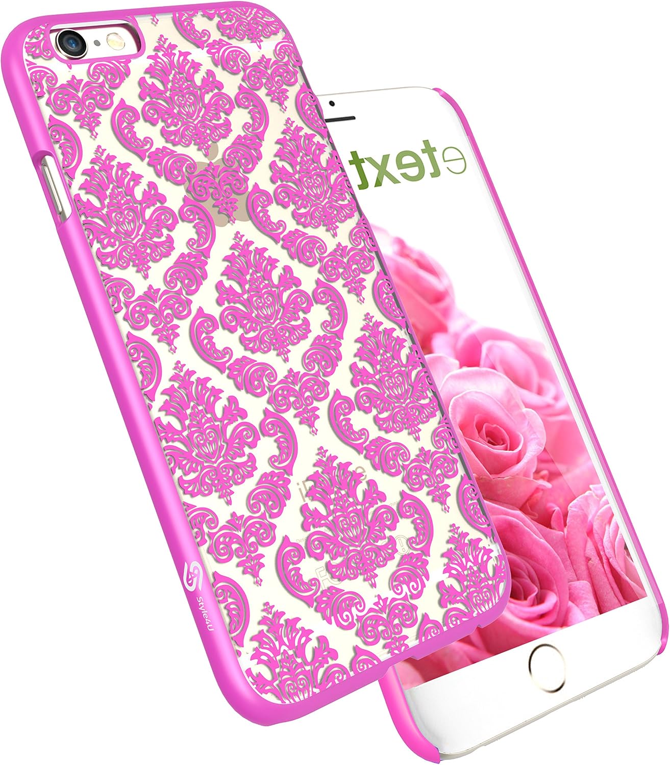 iPhone 6 Case, Style4U iPhone 6 [Hot Pink] Flower Damask Design Slim Fit Case Cover for Apple iPhone 6 4.7 Inch with 1 Stylus and 1 HD Clear Screen Protector [Hot Pink]