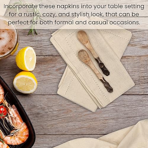 Miniatura 6 de Cotton Clinic Paquete de 12 servilletas de tela con dobladillo de gran tamaño de 20 x 20 pulgadas, tela de lino y algodón a medida con esquina