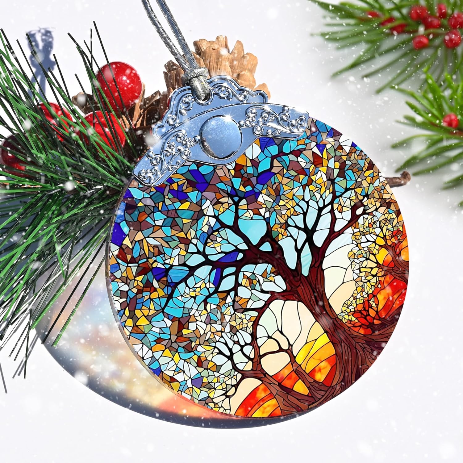 Stained Glass Tree of Life Christmas Ornament - Holiday Decor & Xmas Gift Idea - Image 6