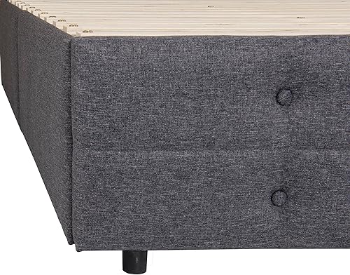 Miniatura 7 de DNYN Cama de plataforma tapizada tamaño Queen con nido y 2 cajones para niños y adultos, marco de cama de madera maciza, muebles de tela de lino con