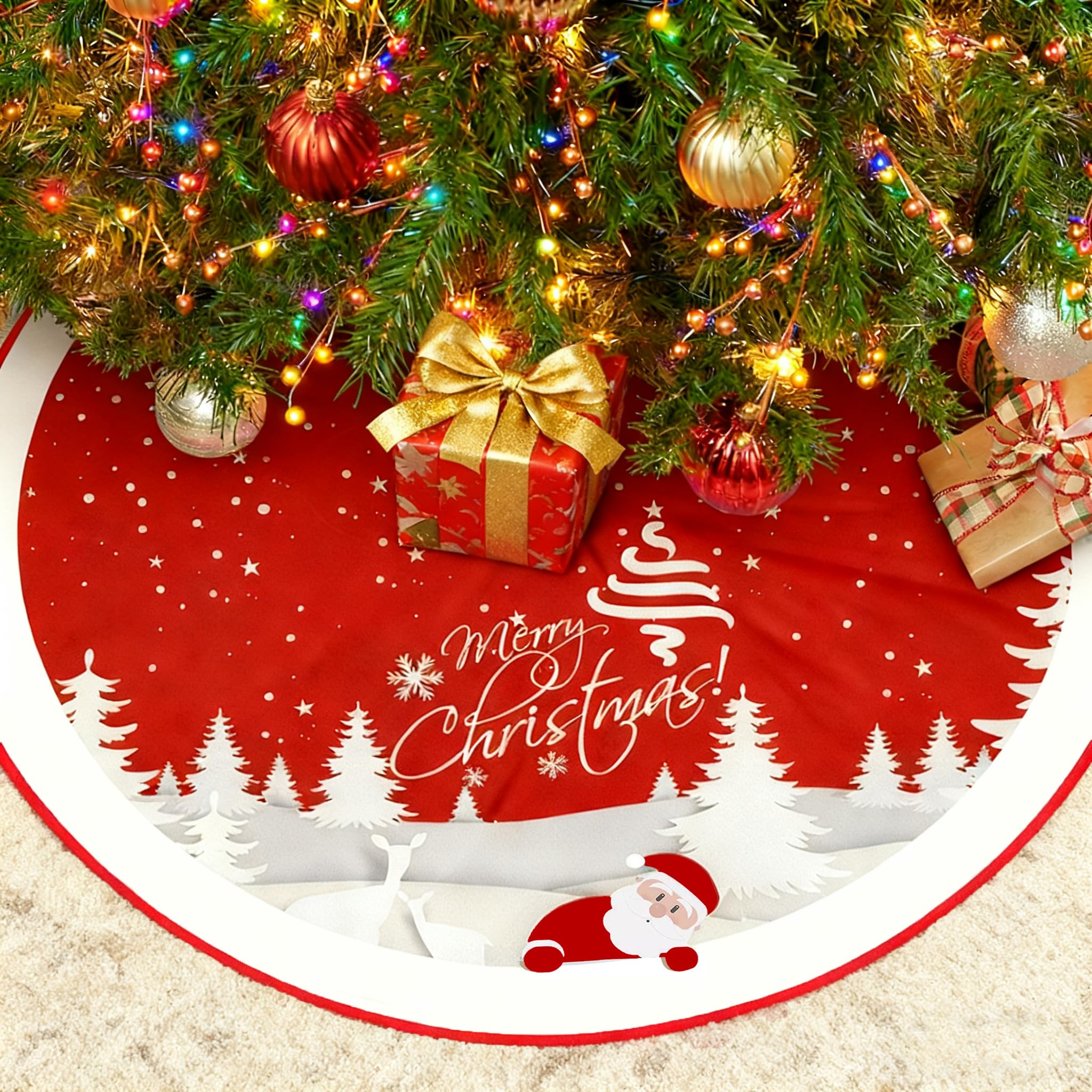Jupe de sapin de Noël blanche compatible, col en coton tricoté doux