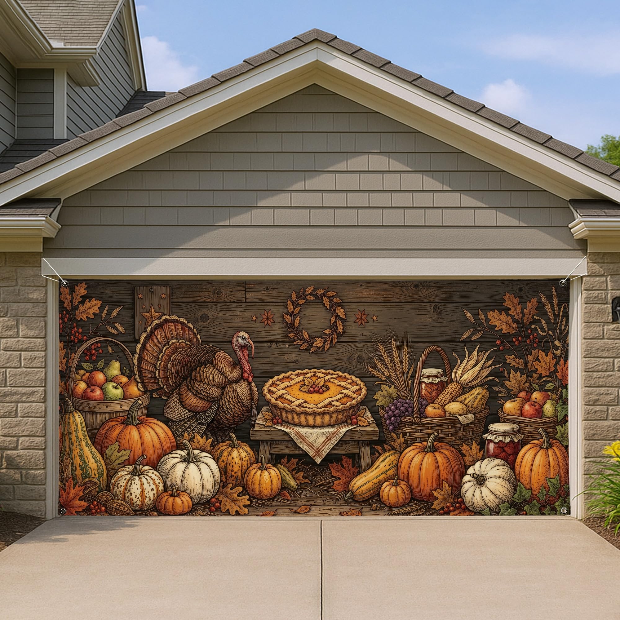 Récolte de citrouilles automnales : bâche décorative pour garage festive