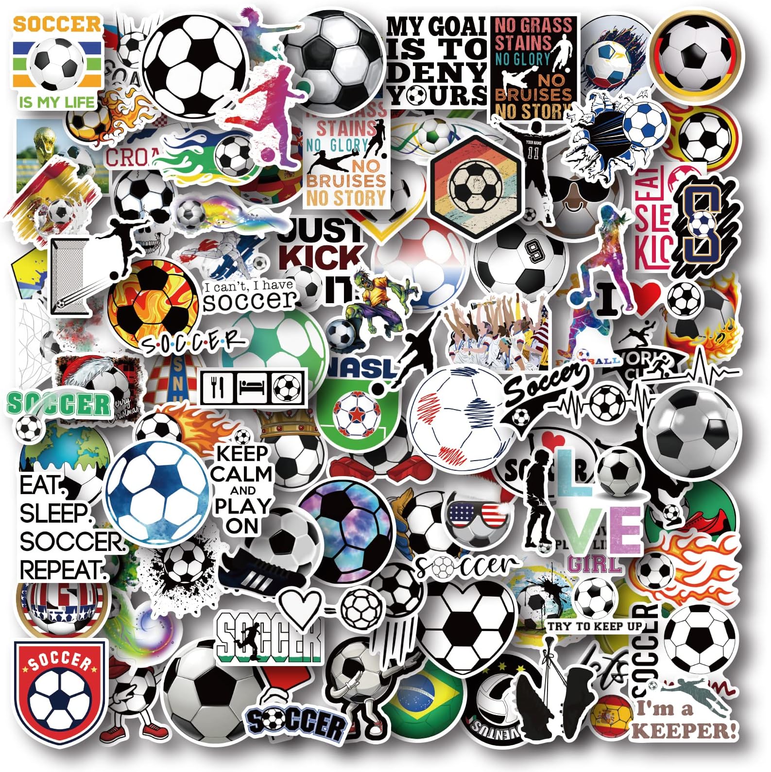 AOWDIAO 100 Pieces Soccer Stickers, Vinyl Waterproof Stickers Pack, Soccer Gifts, Party Favors & Decorations