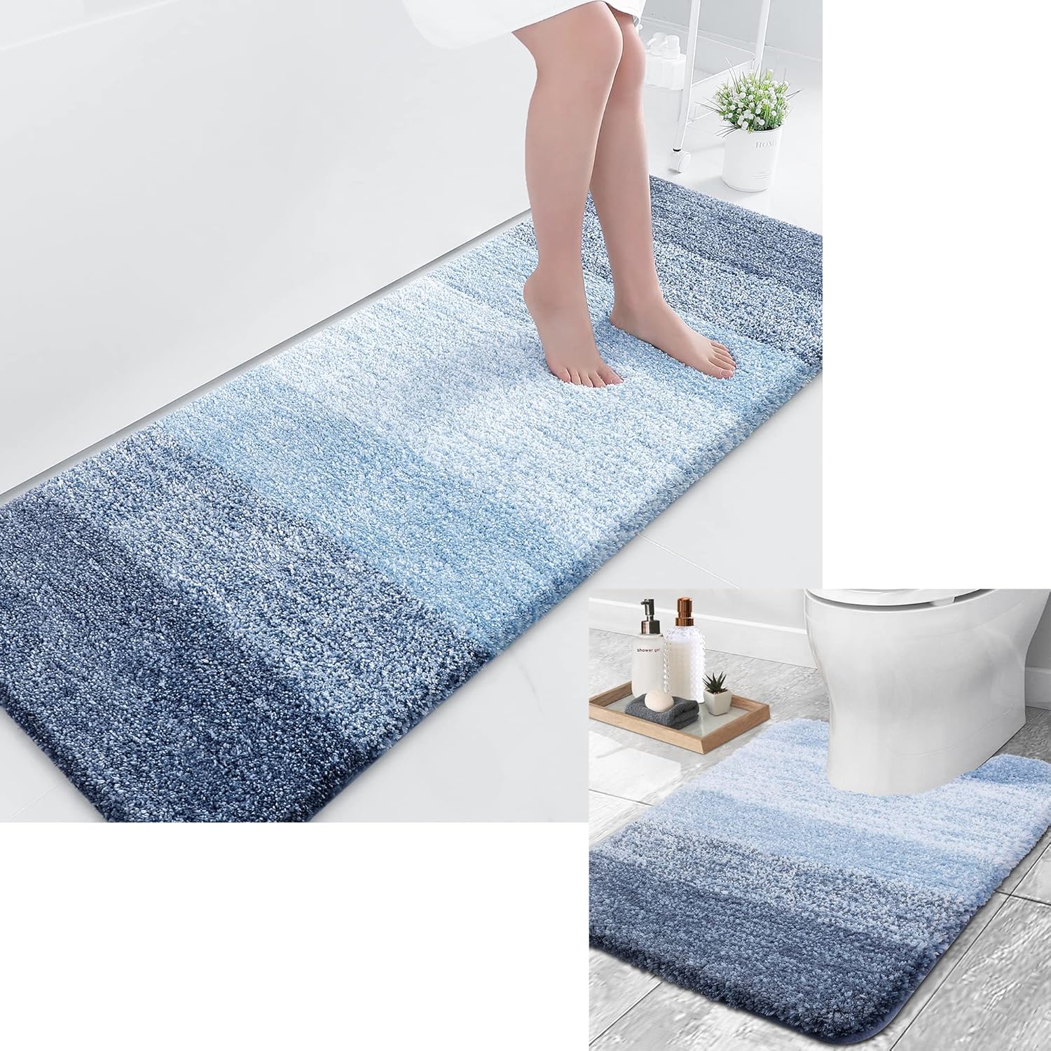 OLANLY Ombre Bath Rug and Toilet Rugs UShaped, Bath Rug