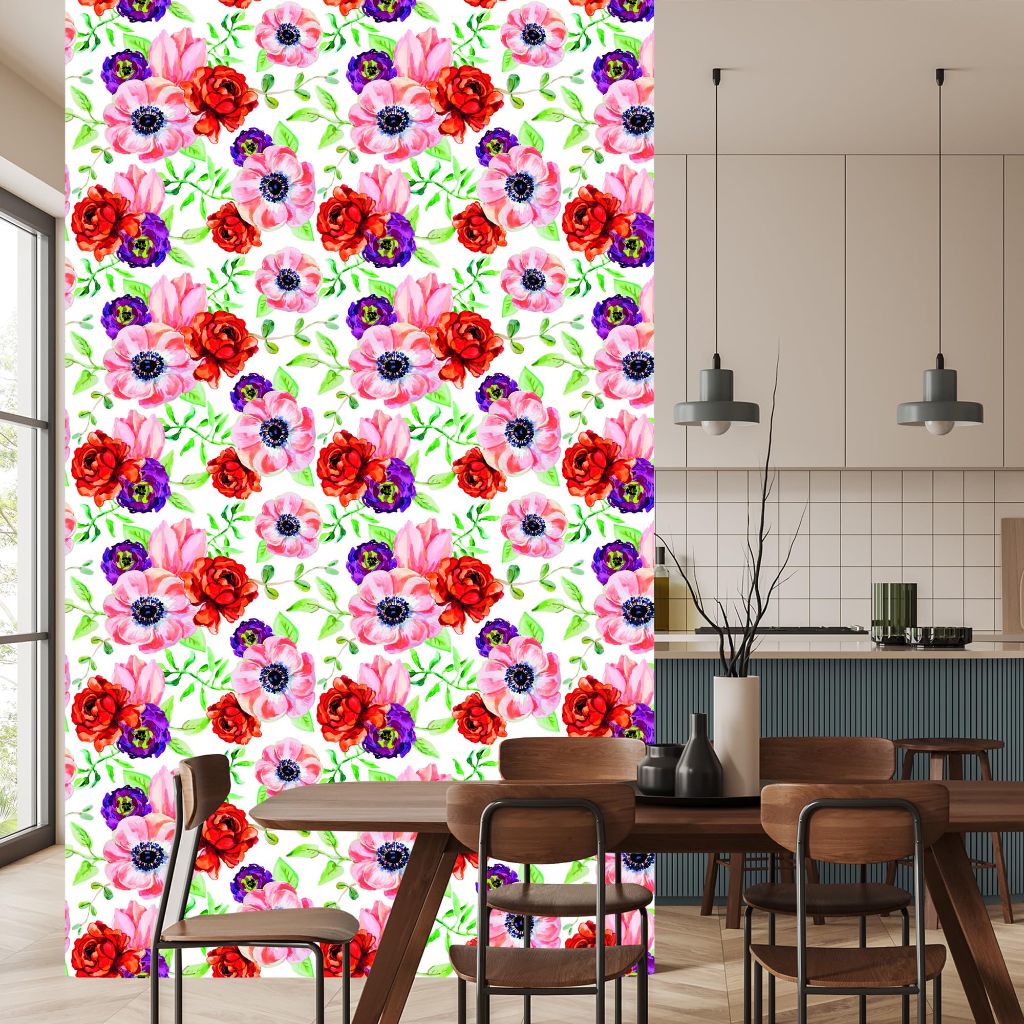 Vliestapete Bunte Ranunkeln 50 x 1000 cm | Ausdrucksstarke Bildgestaltung; Charaktervoller Raumschmuck; Harmonische Akzentfläche; Kleister im Set