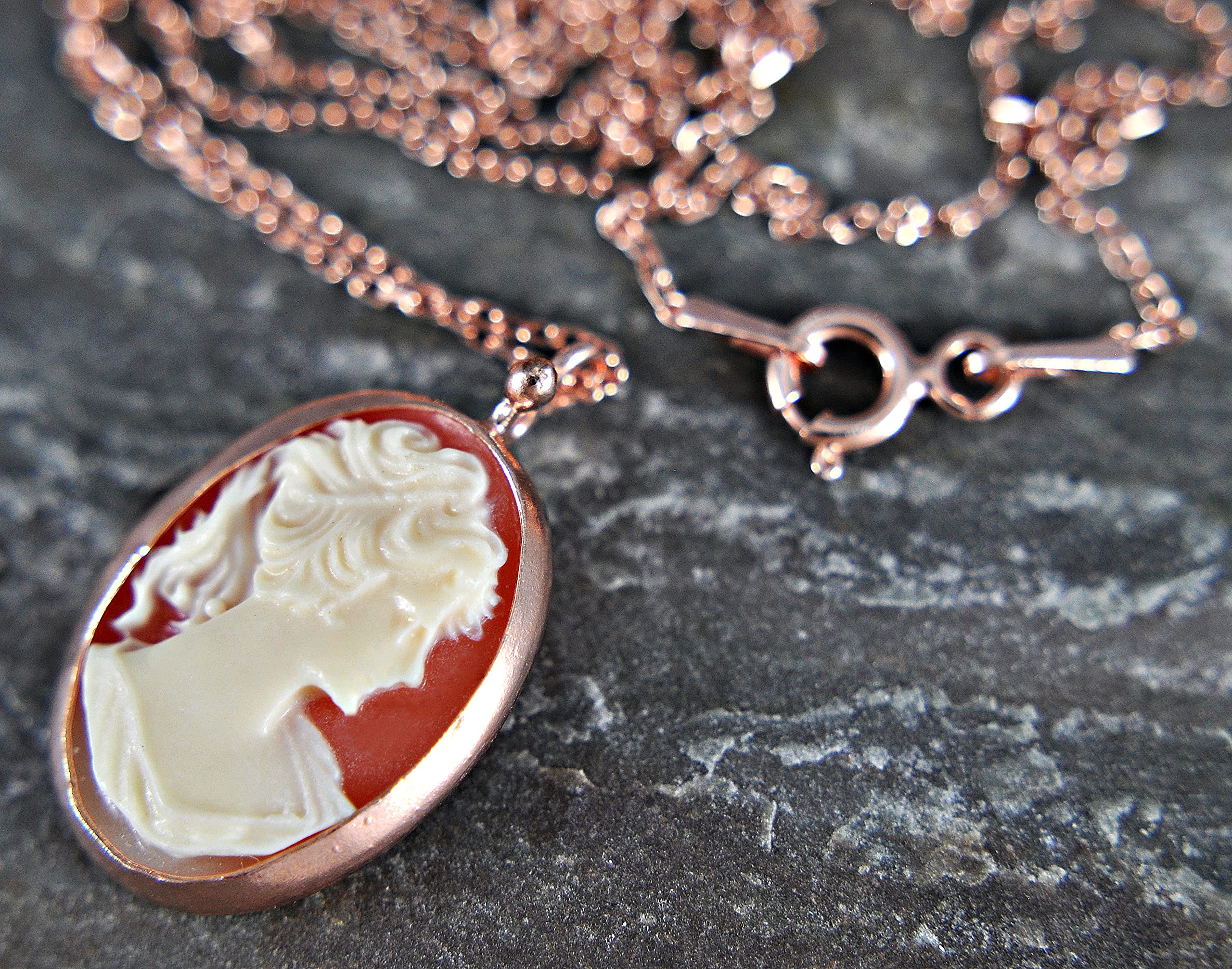 925 Sterling Silber - Lady Cameo - Roségold - Kette - Vintage - Barock - Damen - 45 cm - Anhänger - Oval - Geschenk für Mama - Schwigermutter - Frau - Geburtstag - Must Have - Schmuck - Handmade