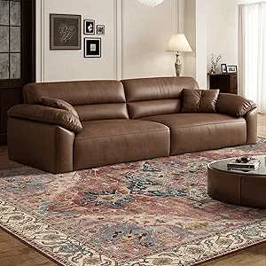 Deerly Vintage Area Rug 5x7 Boho Washable Rug for Living Room Bedroom Non Slip Low Pile 5x7 Rug for Kitchen Entryway Bedroom Dining Room Office, Brickred/Multi