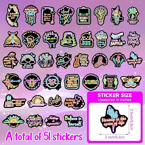 Miniatura 7 de 51 calcomanías motivacionales para botellas de agua de neón que brillan en la oscuridad, citas inspiradoras estéticas para adultos, vinilo