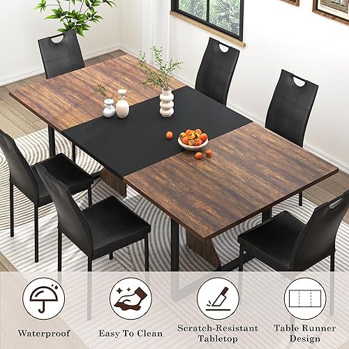 Miniatura 3 de Mesa de comedor grande de 70 pulgadas para 4, 5, 6 personas, mesa de comedor de cocina de granja con mesa de madera marrón, mesas de comedor