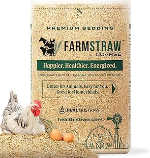 FarmStraw Coarse Cut 3 cu ft (25lb) Expands up to 10+ cu ft – All-Natural, Wheat Straw Chicken Bedding for Clean, Dry, Odor-Free Coops, Dust-Free, Insulative, Absorbent – Sustainable