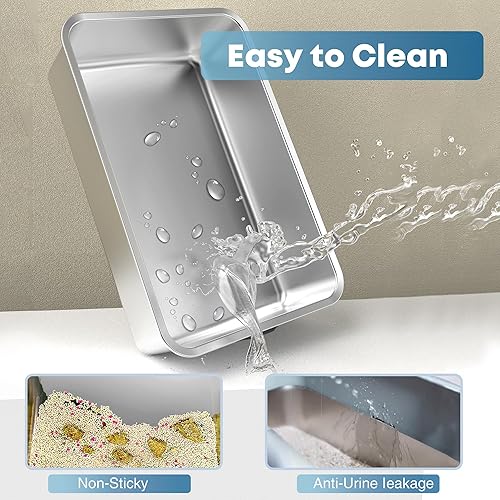 Miniatura 4 de Freefa Caja de arena de acero inoxidable, caja de arena cerrada para gatos, caja de arena para gatos, caja de arena grande para gatos con tapa, caja