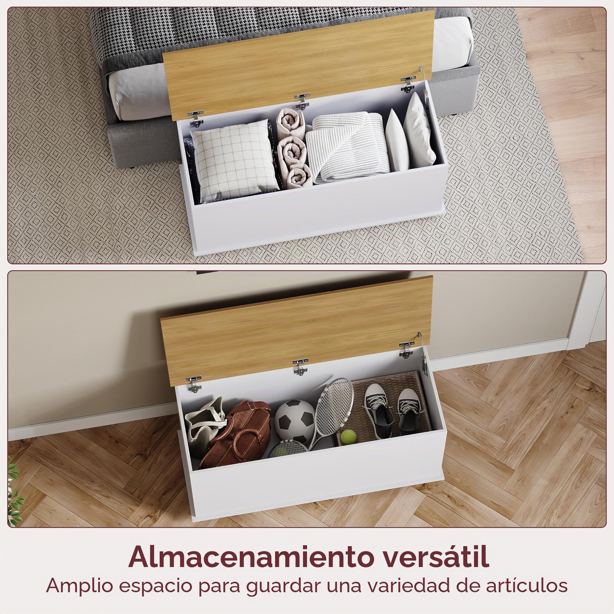 Vida Designs Arlington - Otomana de Almacenamiento, baúl de Madera con Tapa, Asiento, Taburete, Banco de Ventana, Mantas, Ropa de Cama, Caja de Juguetes, reposapiés, Color Blanco