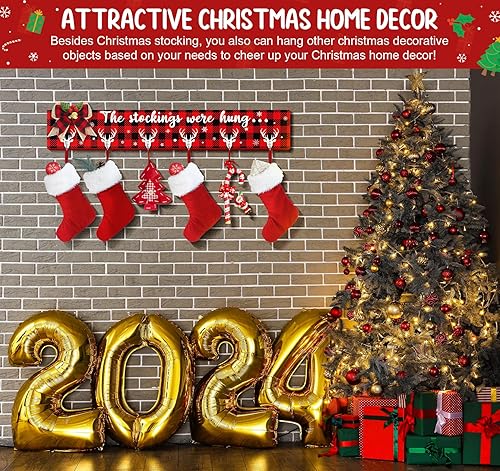 Miniatura 7 de Soporte para calcetines de Navidad con 6 ganchos para colgar en la pared, colgadores de calcetines de Navidad para repisa, chimenea, ganchos de