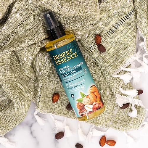 Miniatura 6 de Desert Essence, Aceite corporal de jojoba y almendra dulce, 8.28 onzas líquidas, sin gluten, vegano, libre de crueldad, humedad 24 horas, alivia la