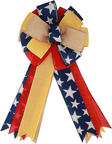 Miniatura 12 de Arco grande de arpillera de Pascua, coronas de 20 x 10 pulgadas, lazos de conejo de primavera para envolver regalos, decoración del árbol, puerta