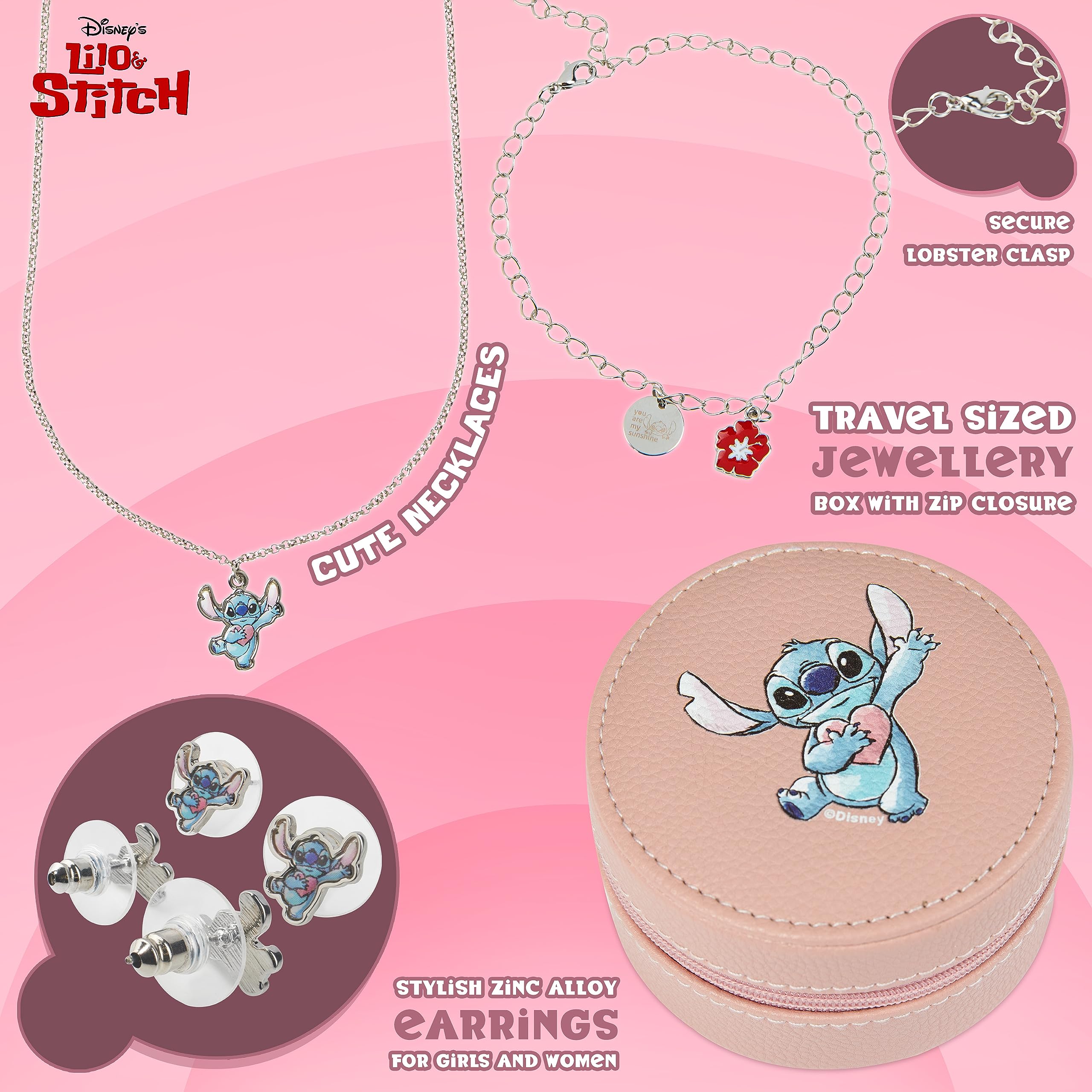Disney Parure di Gioielli per Bambine e Ragazze Stitch Bracciale Orecchini Collana Amicizia Stitch