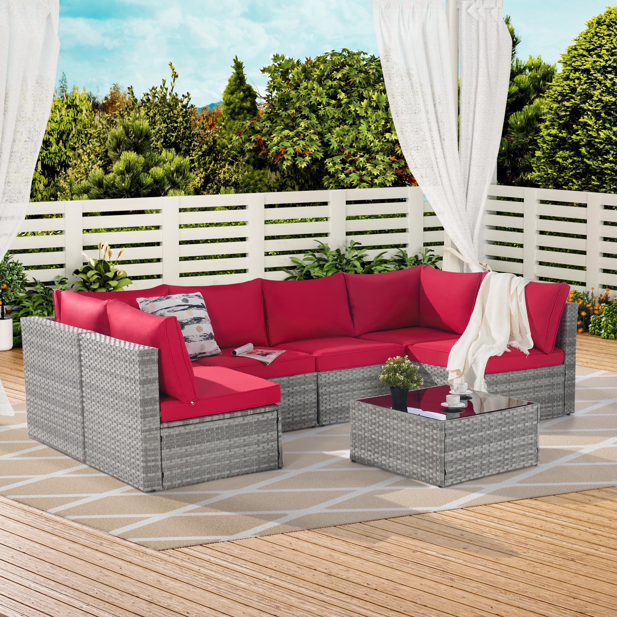 GOWE Outdoor Rattan 7 Pieces Furniture Sofa and Table Set