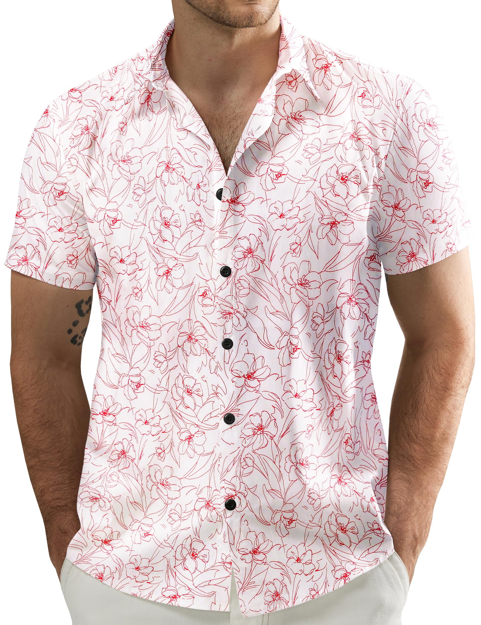 JOGAL Chemise hawaïenne en coton à manches courtes pour hommes