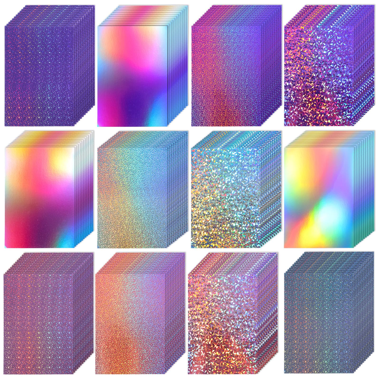 120 Blatt metallischer holografischer Karton, glänzender Glitzerkarton, schillerndes Spiegelpapier, 21,6 x 29,6 cm, 250 g/m² dickes, gemischtes Farbfolienpapier für Sammelalben, Briefe, Poster