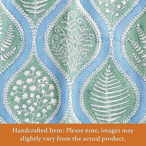 Miniatura 2 de Saffron Marigold Lujosa funda de almohada azul, impresa a mano, 100% algodón preencogido, diseño de helechos del bosque para sofás o almohada