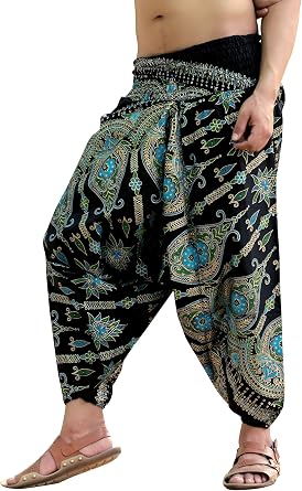Sarjana Handicrafts Mens Womens Cotton Golden Printed Harem Pants Yoga Drop Crotch Trouser