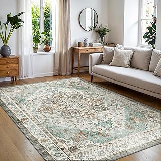 BEIMO Vintage Teppich Schlafzimmer 120X170CM rutschfest Kurzflor Teppich Wohnzimmer Waschbar Mintgrün Flur Läufer