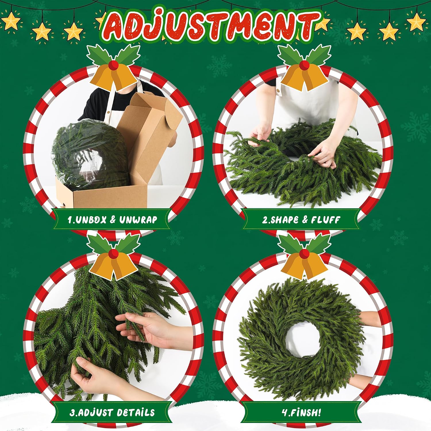 26" Large Norfolk Pine Wreath, Artificial Christmas Wreath for Front Door