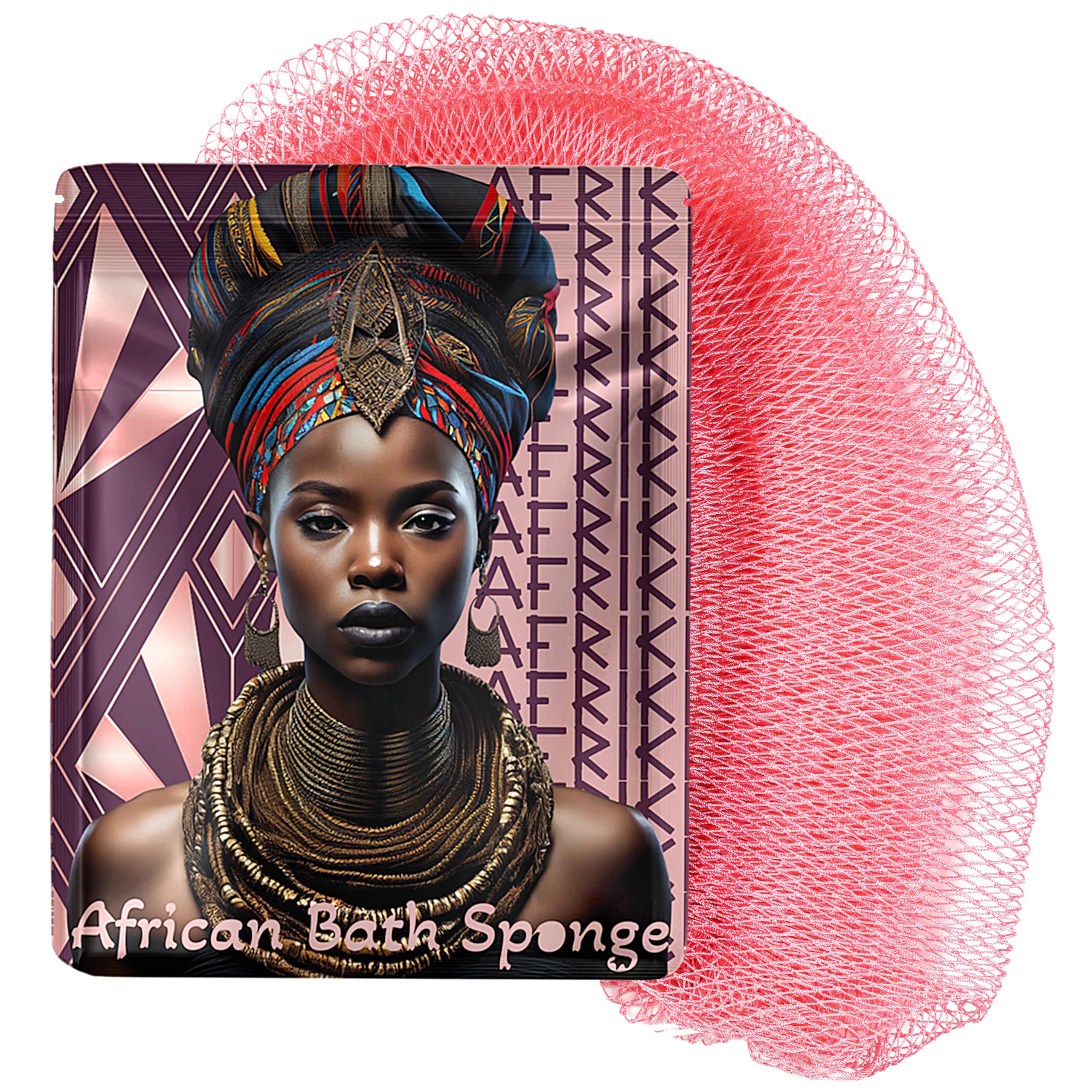 AFRIKI African Net Sponge – Exfoliating Body Scrubber, Black Owned & Rooted in Africa, All Skin Types | 45 in Long (Rose Gold)