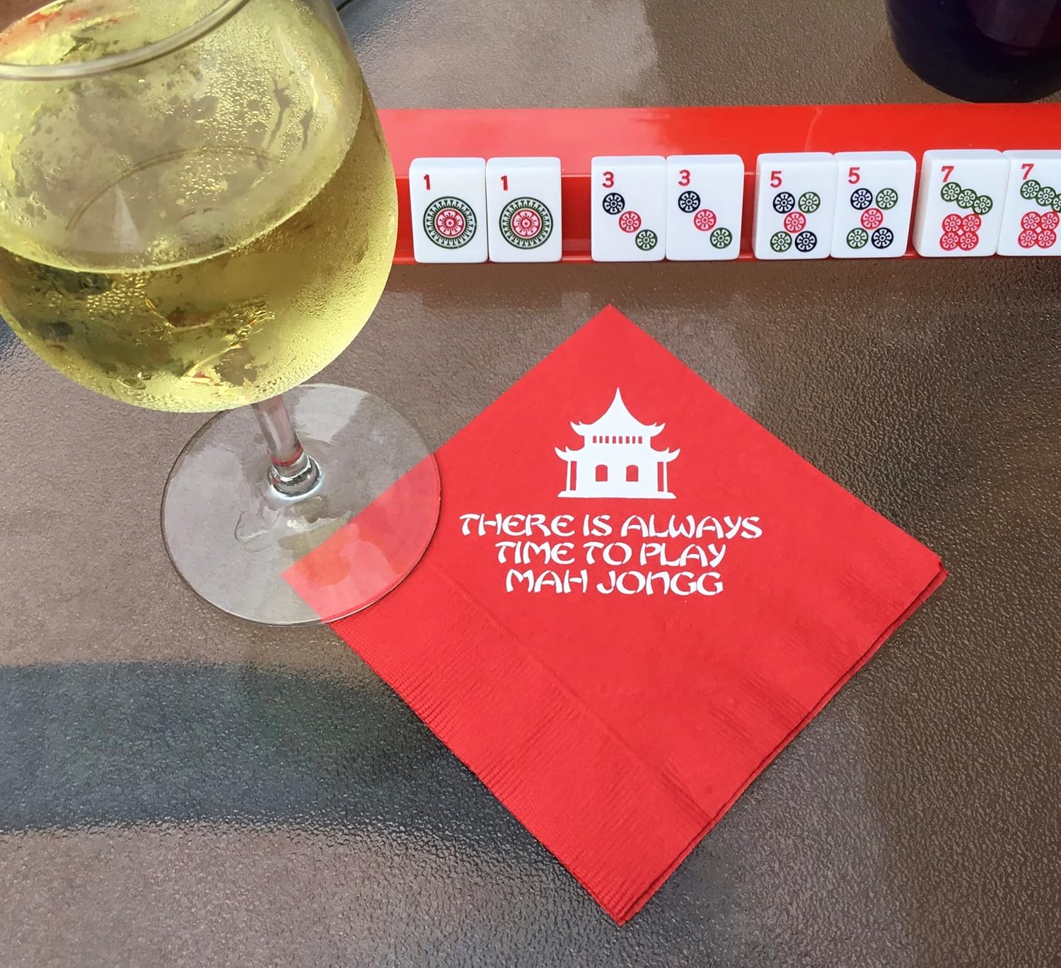 Mahjong Cocktail Napkin 20 Ct. & Spreader 4 Ct. Pack Set Red and White Mah Jongg CookingFreshs