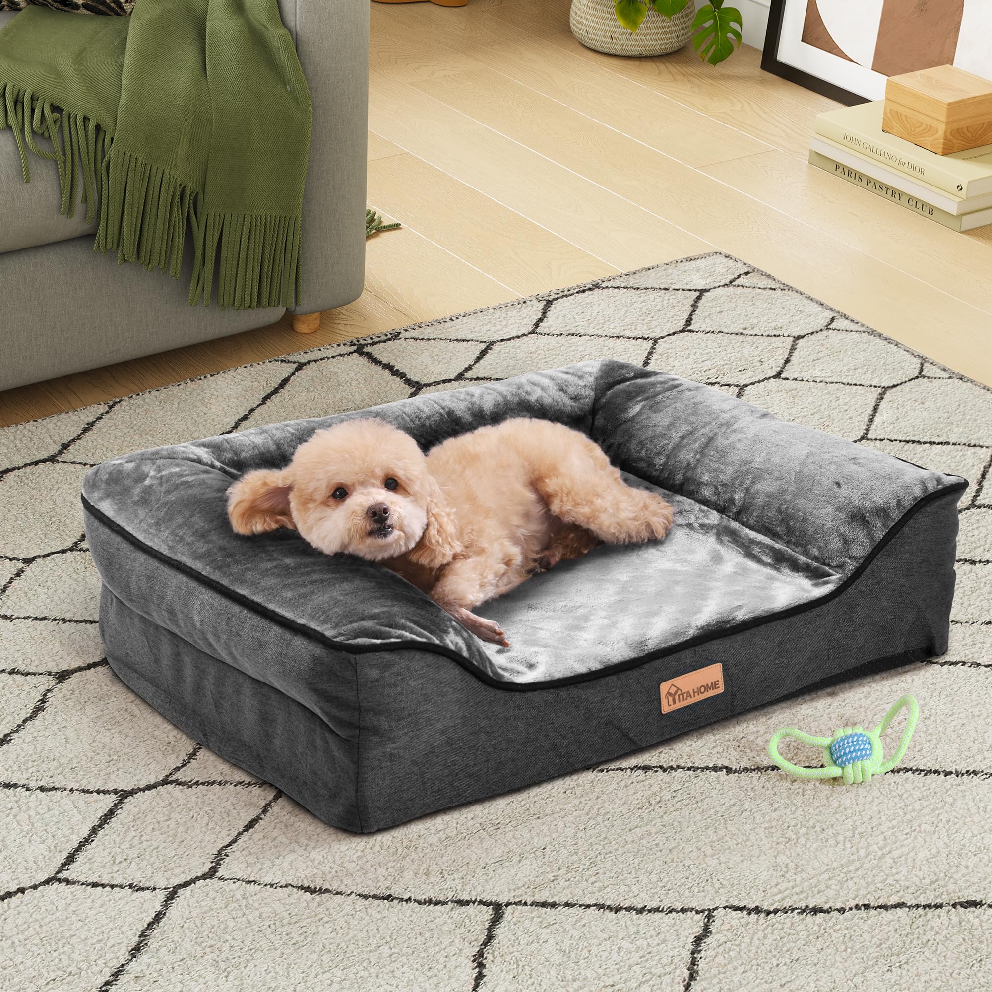 YITAHOME Divano letto per cani piccoli, copertura rimovibile e lavabile, letto per animali domestici, morbido e accogliente, per cani di taglia grande ed extra grande, 71x58x18cm, grigio