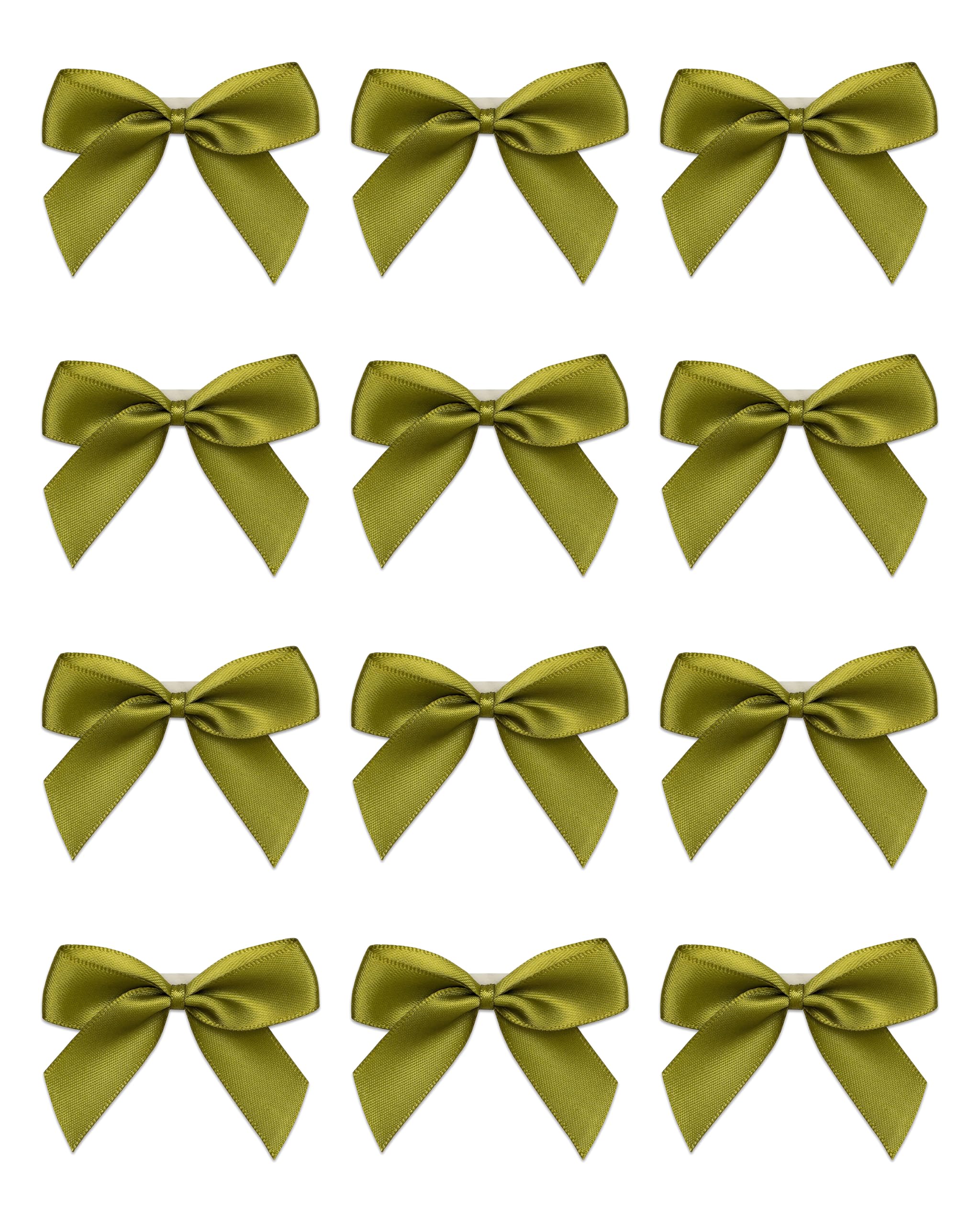 Italian Options Small Satin Ribbon Bows, Self Adhesive Bow Decorations for Crafts, Gift Wrap, Hampers, Hair Bows, Wedding Stationery, Floristry, Christmas, Cakes, Crafting, Moss Green, 24 Pack, 5 cm