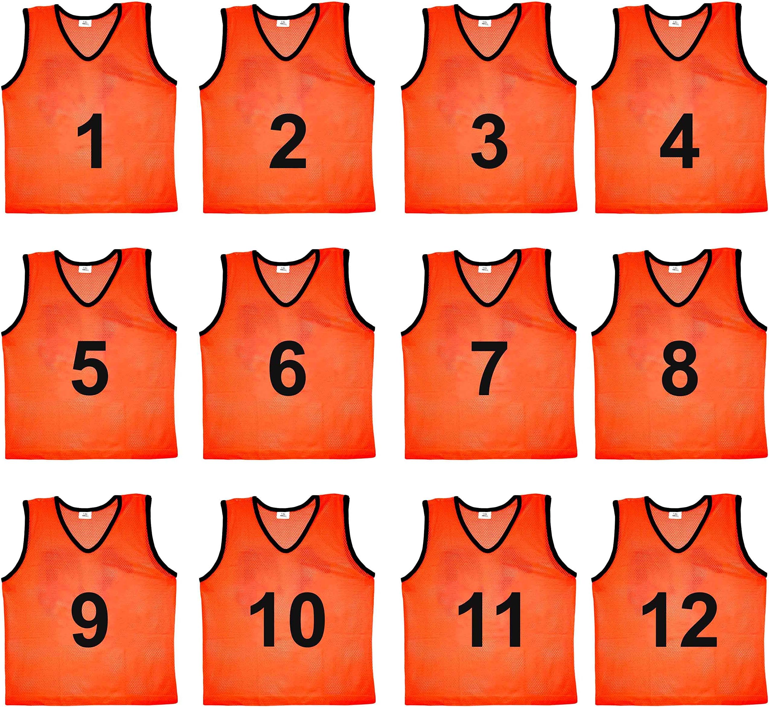 SAS SPORTS 1 to 12 Numbered Scrimmage Team Practice Vest, Training Bibs, Soccer Pinnies for Youth, Adult (Orange, Medium)