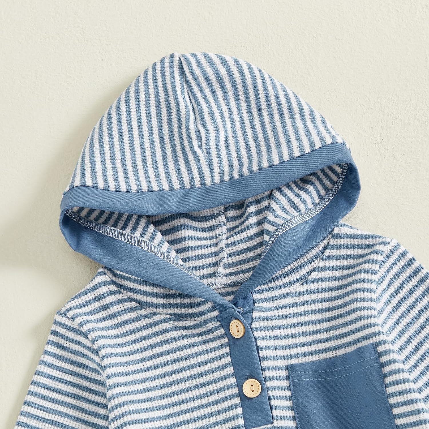 Toddler Baby Boy Fall Winter Clothes Striped Waffle Button Long Sleeve Hoodie Sweatshirt Top and Pants Set - Image 5