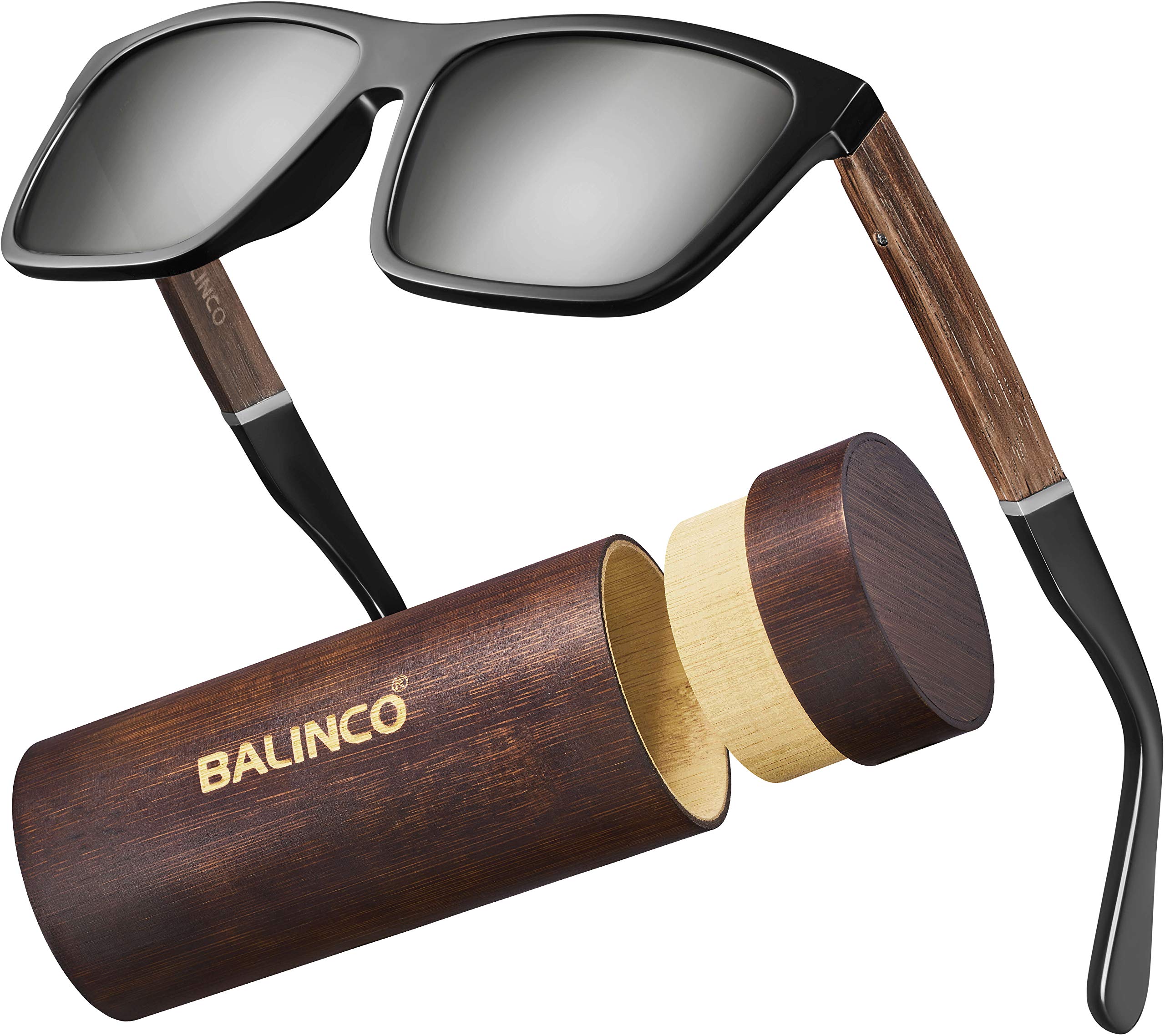 Balinco, Gafas de Sol Polarizadas (Hechas a Mano) con Lentes Rectangulares y Patillas de Bambú, para Hombres y Mujeres, Protegen de los Rayos UV o de los Reflejos, en un Práctico Set de Accesorios