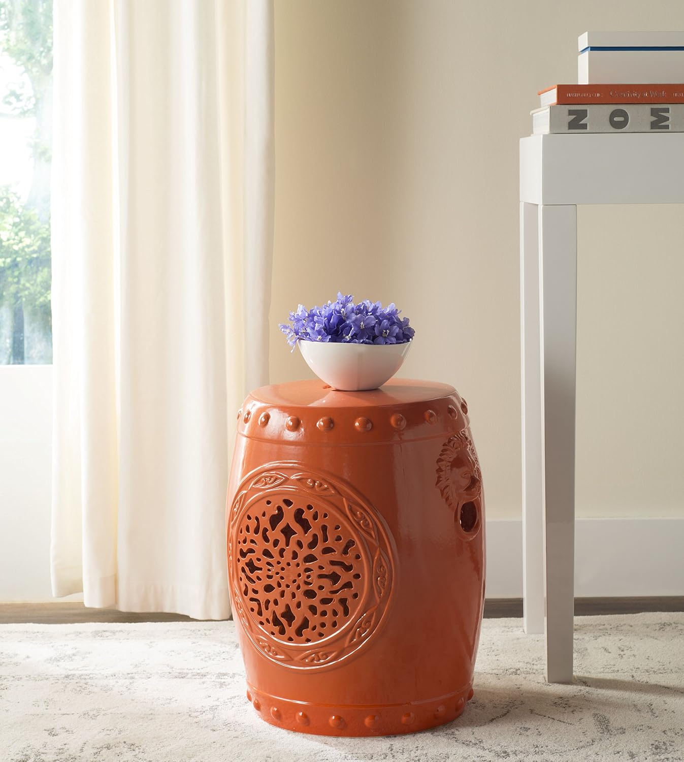 Safavieh Castle Gardens Collection Flower Drum White Glazed Ceramic Garden Stool