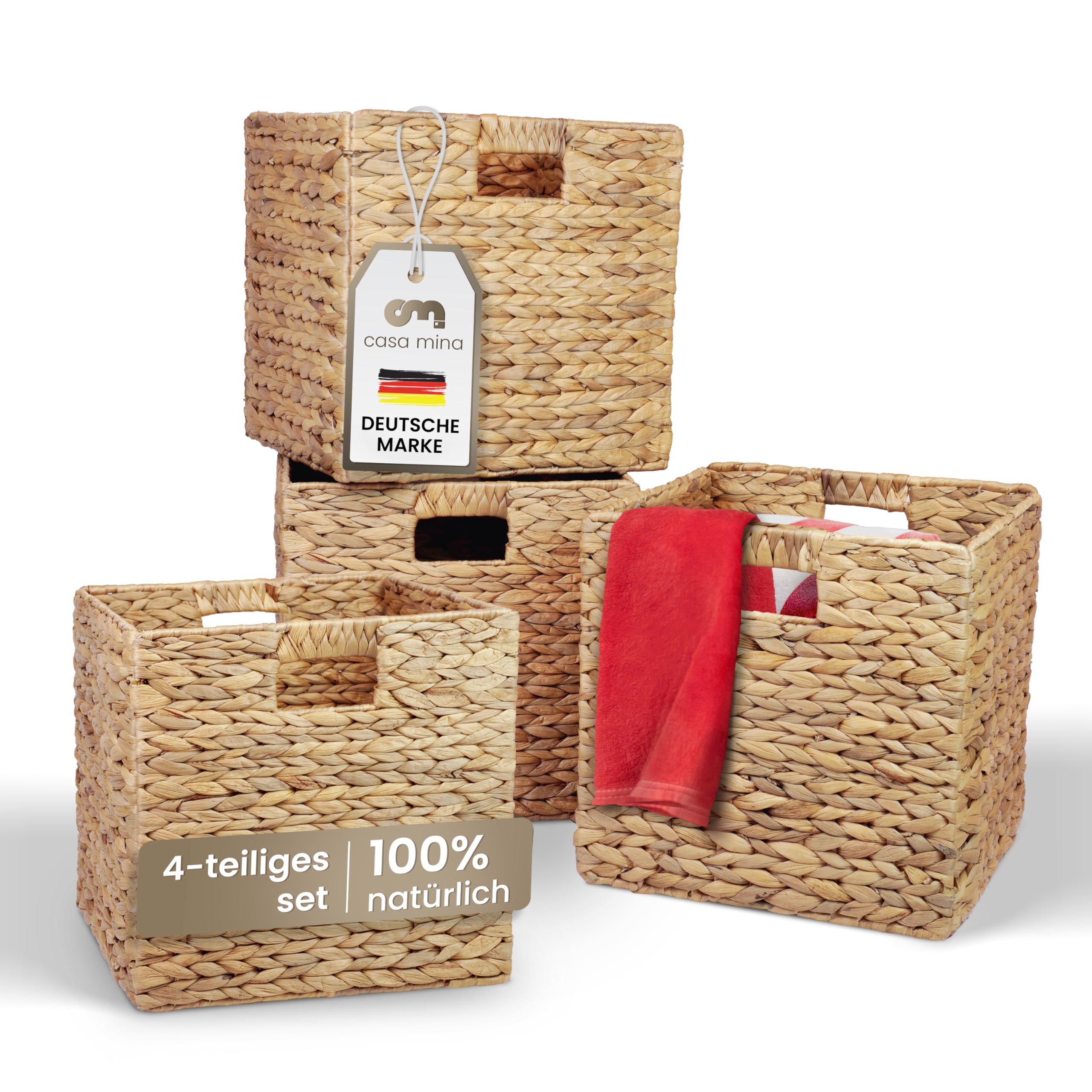 Casa Mina® Aufbewahrungskorb geflochten ideal für alle Regale I Nachhaltiger Seegras Korb geflochten aus Naturmaterial I Flechtkorb mit Griffen I Pflegeleichter, modern geflochtener Korb 31x31x31cm