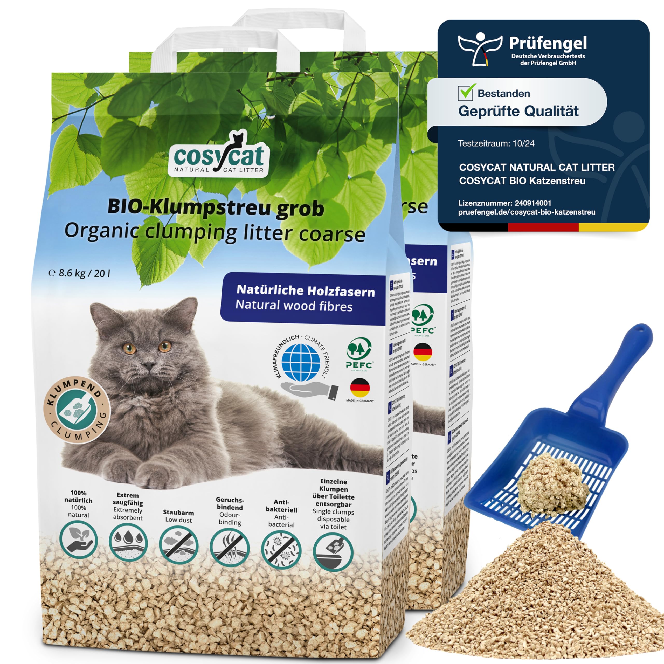 COSYCAT Klumpendes Bio-Katzenstreu aus Holz GROB [Limited Edition]  40 l   in der Toilette entsorgbar  Klumpstreu pflanzlich - Holzstreu : Amazon.de:  Haustier