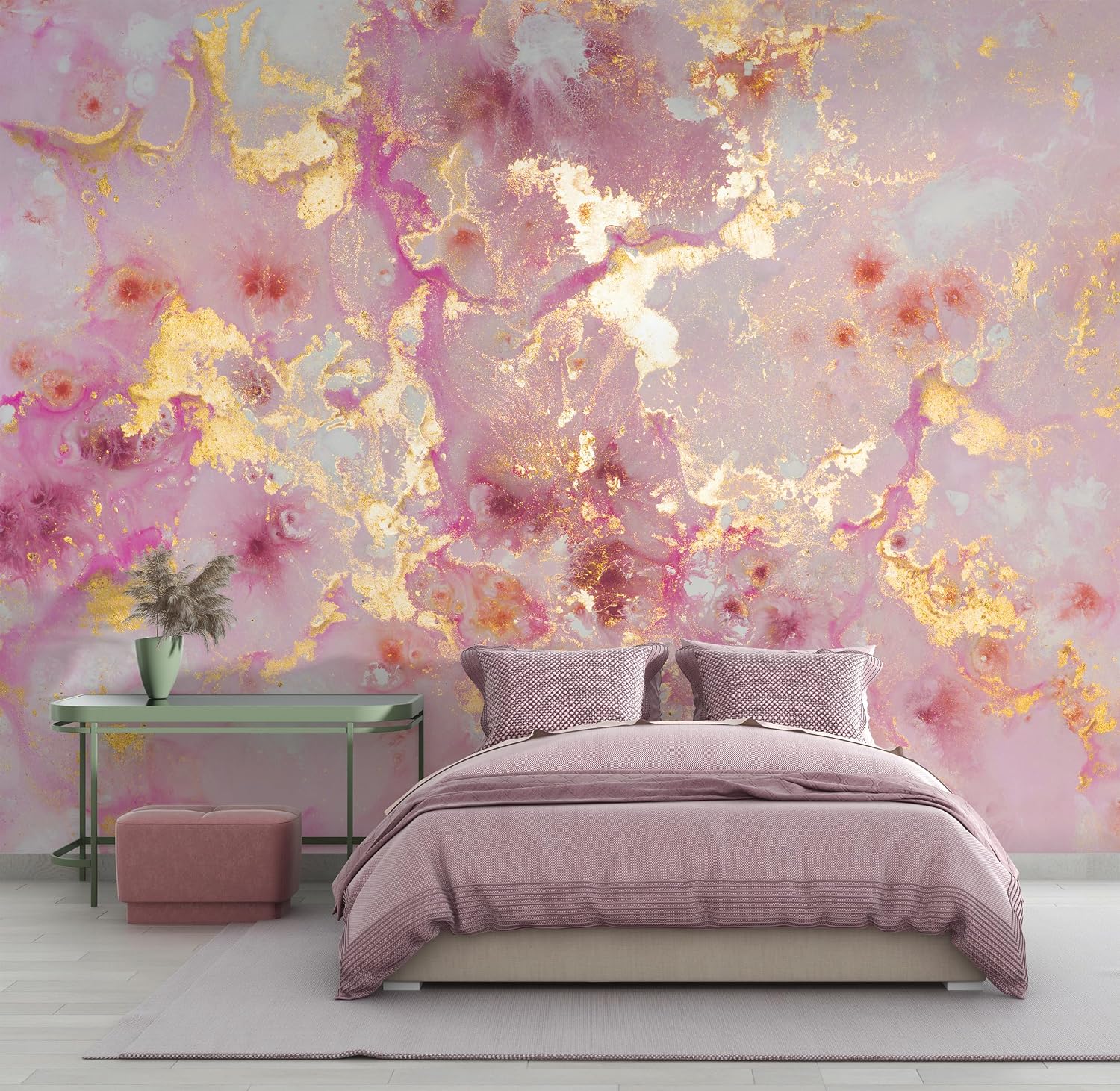 Pink Looks Gold Look Abstract Painting Modern Design Background Peel and Stick Wallpaper Decoration Removable 100''H x 150''W
