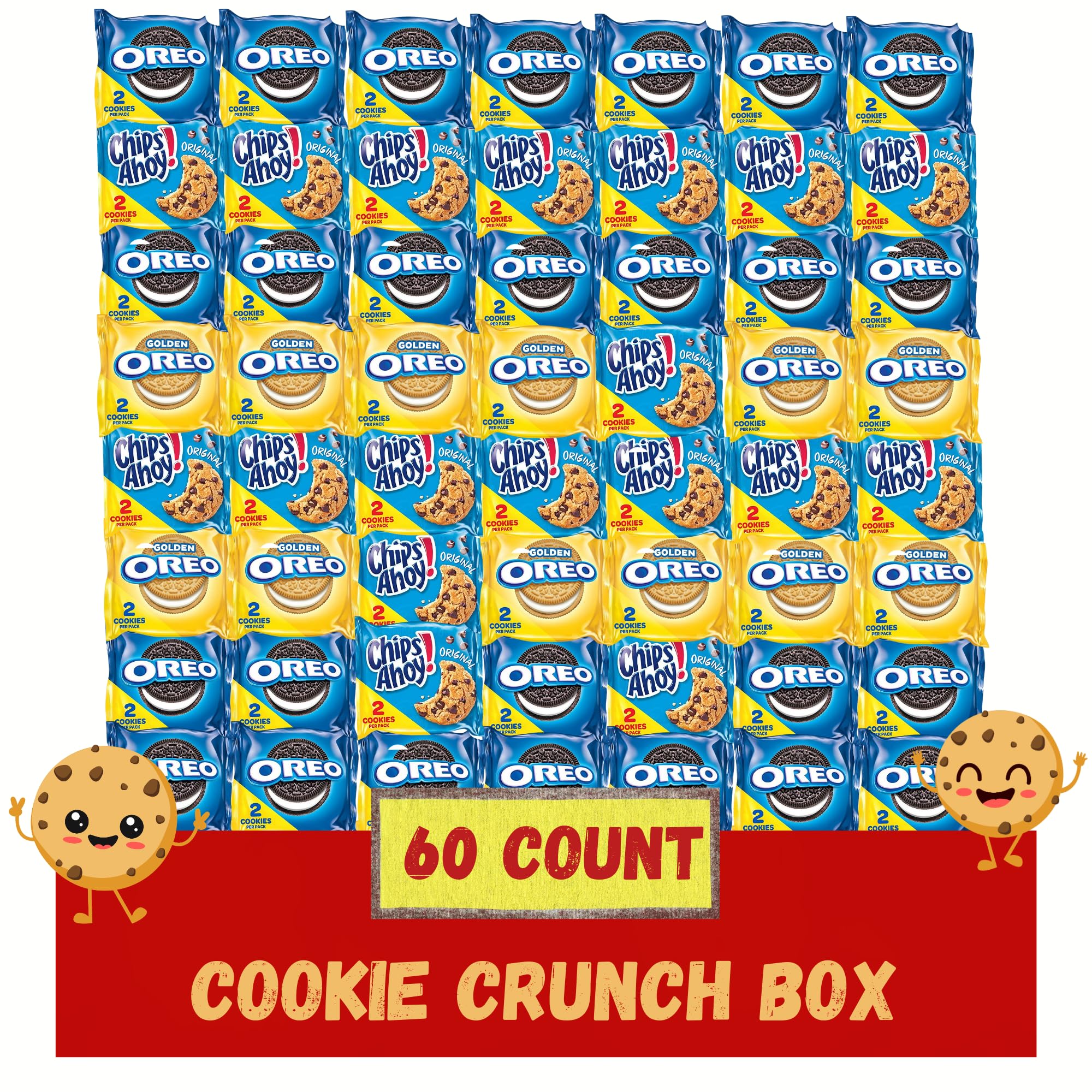 Oreo, Golden Oreo, Chips Ahoy - Assorted Nabisco Cookie Variety Snack Pack Bulk (60 Individual Packs)