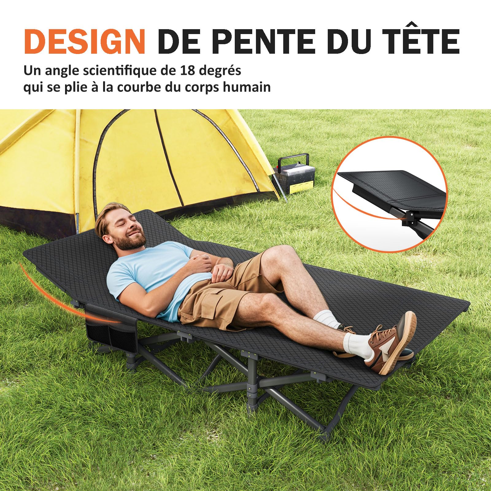 ATORPOK SHOP Lit de Camping Pliable Robuste pour Adultes，lit de Couchage avec capacité de 200 kg pour Bureau/Voyage/extérieur