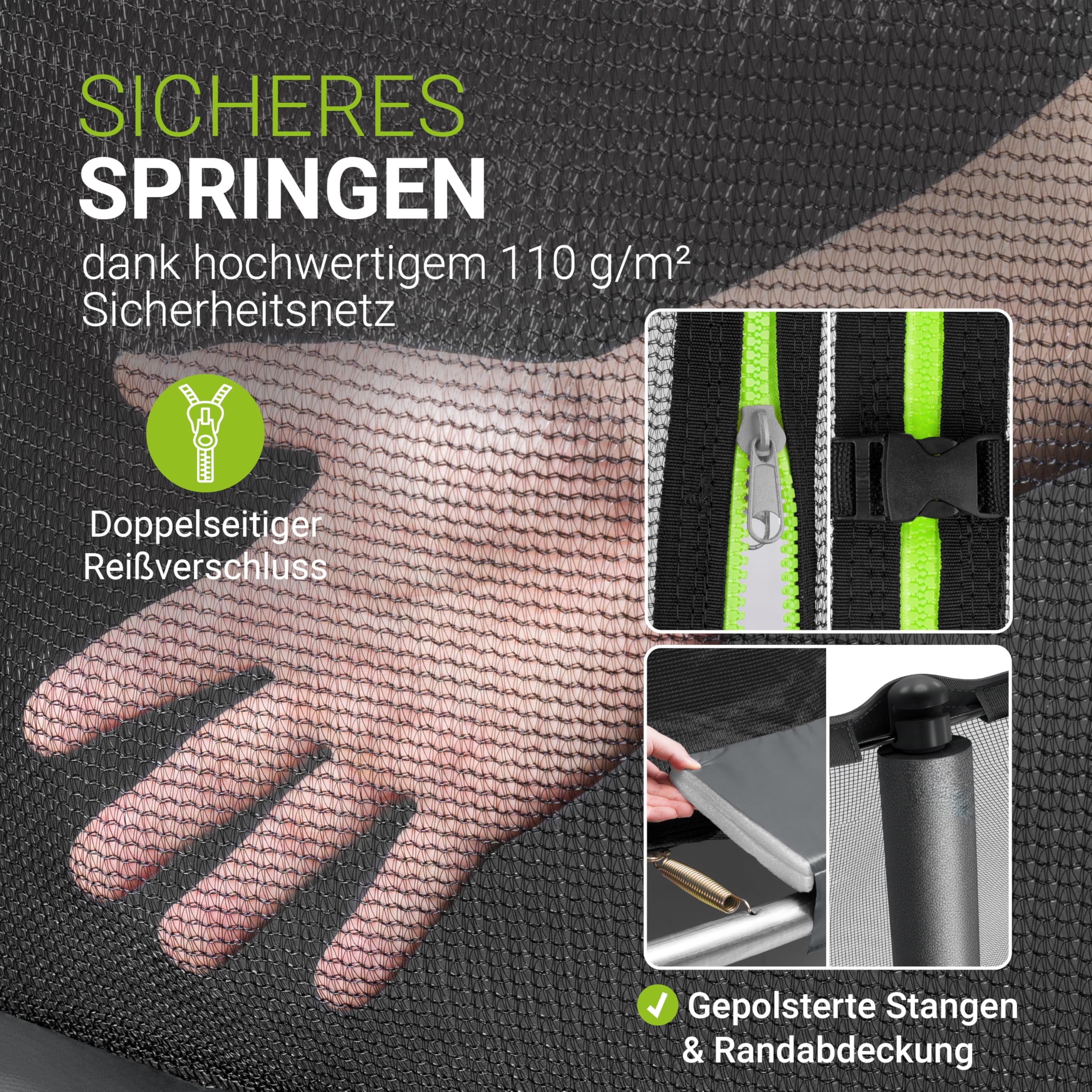 Juskys Trampolin SkyBounce – Ø 228/305 / 366 cm Outdoor Gartentrampolin mit Sicherheitsnetz, Leiter, PowerSpring Sprungfedern