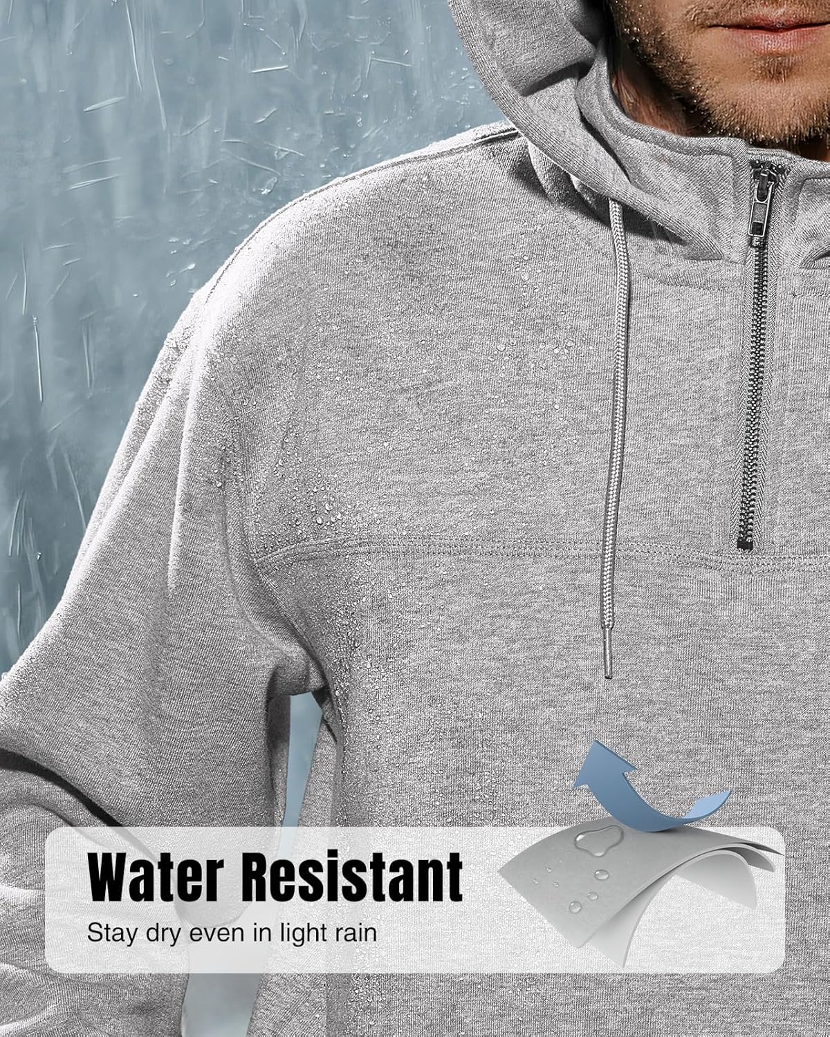 HISEA Men's Fleece Work Hoodies, Water Resistant Hooded Sweatshirt, Heavyweight Quarter Zip Winter Insulated Pullover - Image 4