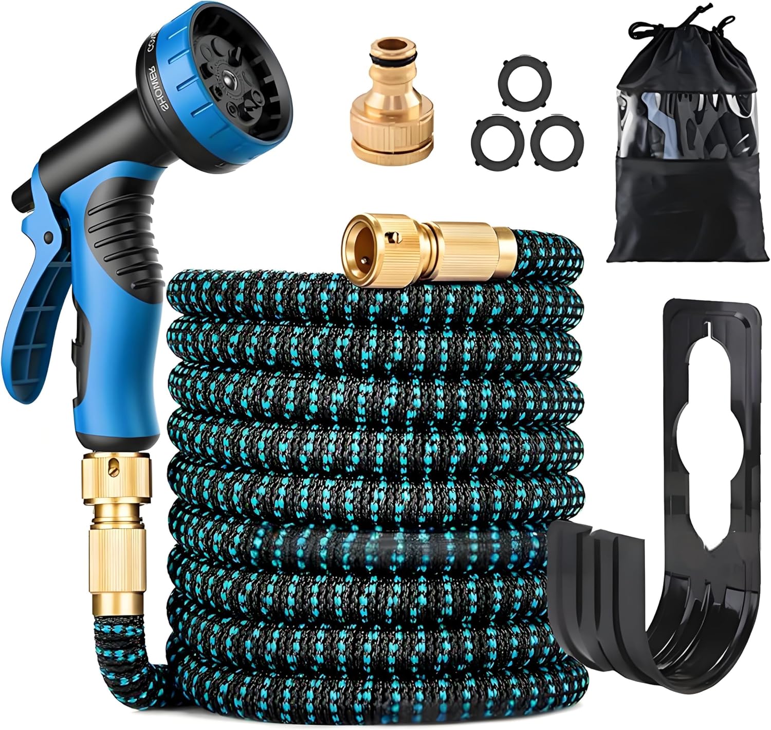 3X Expandable Garden Hose 50FT, Universal fit 10-Function Nozzle, Heavy-Duty & Kink-Free, Lightweight for Car Wash, Lawn, Garden (Black & Green)