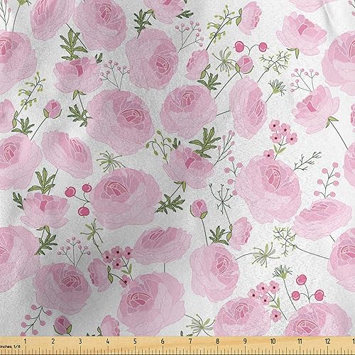 Ambesonne Floral Fabric by The Yard, Spring Pattern of Ranunculus Flowers Wedding Party, Decorative Satin Fabric for Home Textiles and Crafts, 3 Ambesonne Floral Fabric by The Yard, Spring Pattern of Ranunculus Flowers Wedding Party, Decorative Satin Fabric for Home Textiles and Crafts, 3