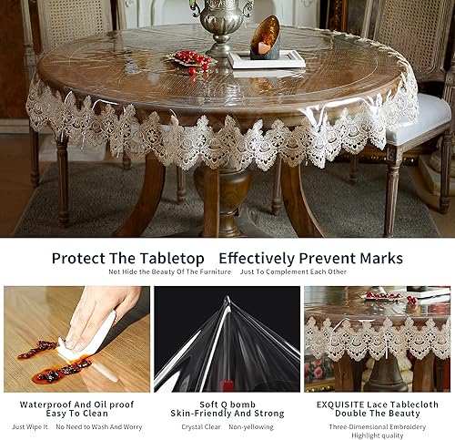 Miniatura 5 de NC SUTAVIA Mantel de vinilo de PVC transparente, 100% impermeable, a prueba de aceite, mantel de encaje ecológico transparente de macramé, protector