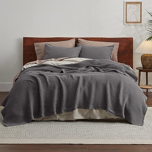 Miniatura 3 de Bedsure - Mantas 100 % algodón tamaño King para cama, tejidas con punto gofre de 405 GSM, acogedoras, cálidas, suaves y livianas, para todas las